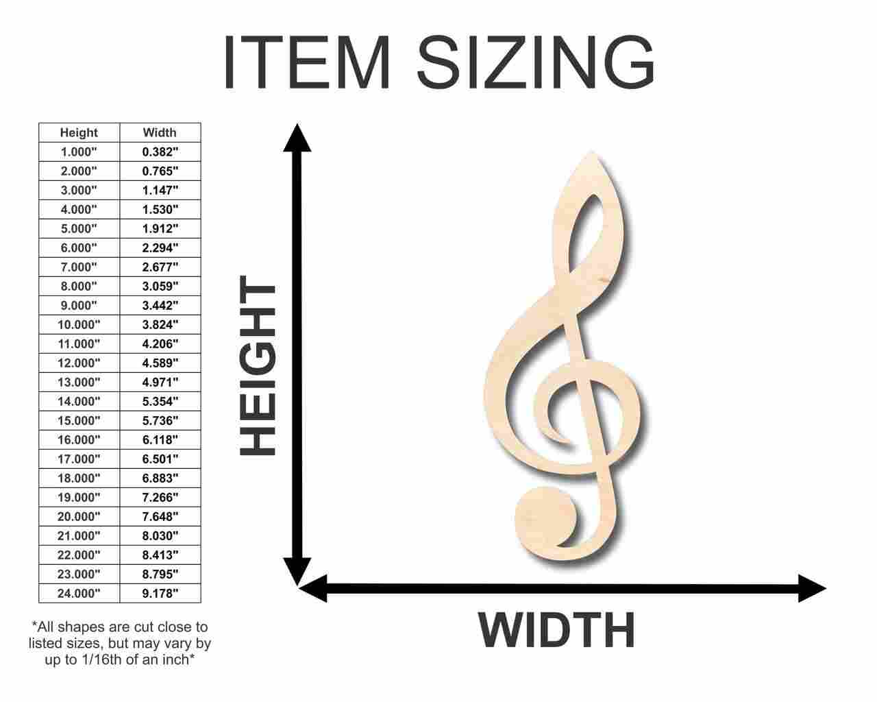 Unfinished Wood Treble Clef Shape - Music - Nursery - Craft - up to 46" DIY