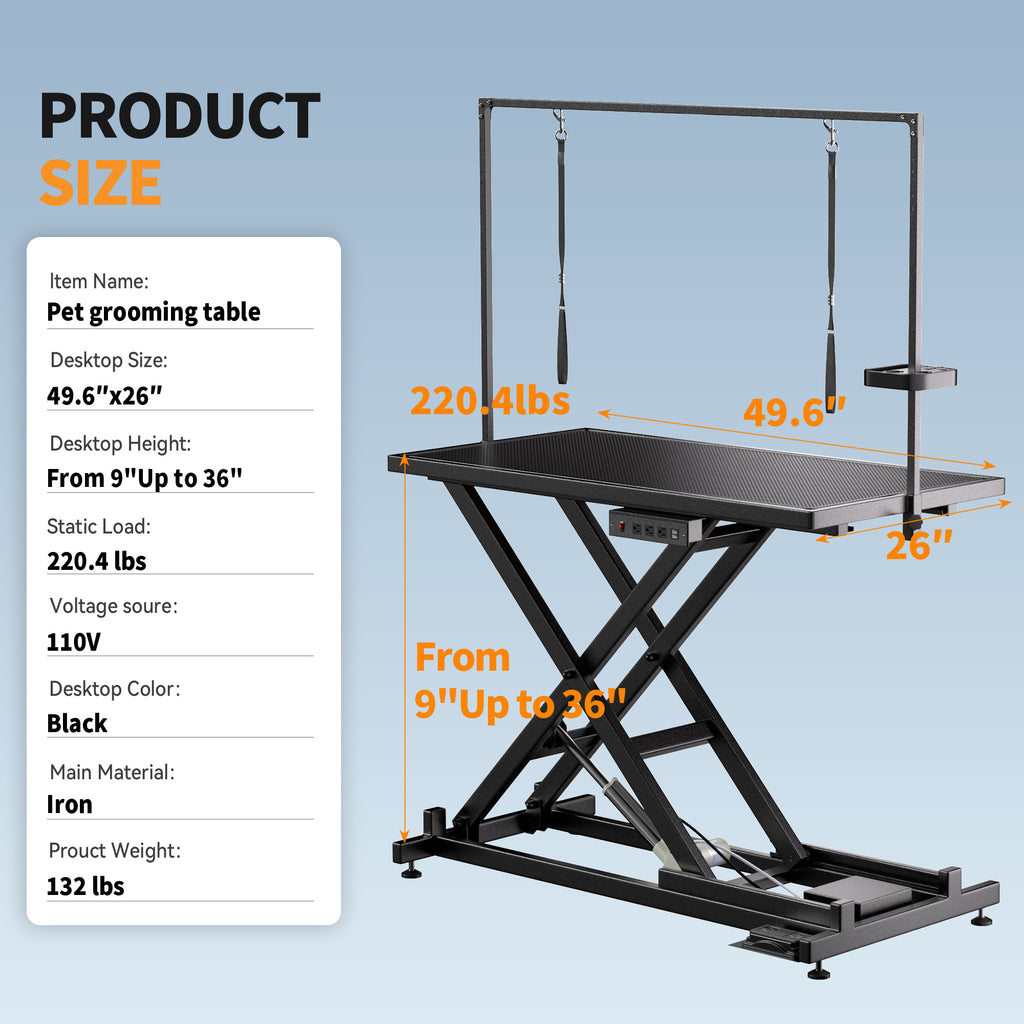Height Adjustable Pet Grooming Table, Equipped With Leveling Wheels, Dog Grooming Arms, Anti Slip Tabletop, And Tool Organizer 50 Inches, Black, Prohibited Platform Temu