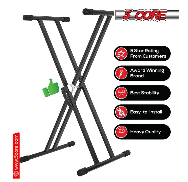 5 CORE Piano Keyboard Stand Double X Style Heavy Duty Adjustable Digital Electric Piano Riser Durable