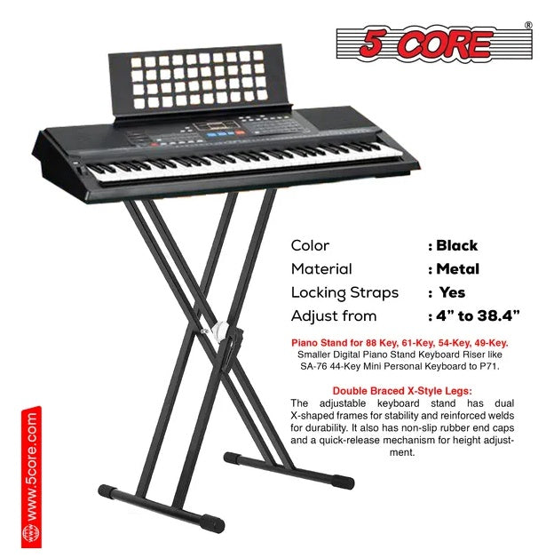 5 CORE Piano Keyboard Stand Double X Style Heavy Duty Adjustable Digital Electric Piano Riser Durable