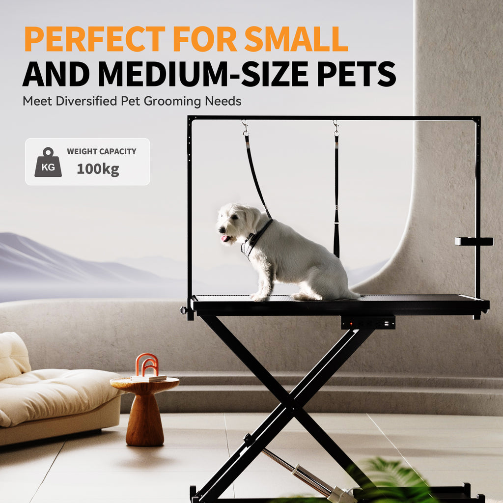 Height Adjustable Pet Grooming Table, Equipped With Leveling Wheels, Dog Grooming Arms, Anti Slip Tabletop, And Tool Organizer 50 Inches, Black, Prohibited Platform Temu