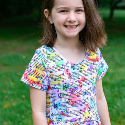 "Staff Meeting" Rainbow Music Notes Super Twirler Dress with Pockets